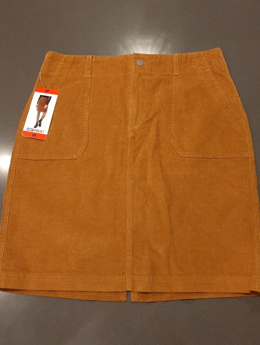 32 Degrees Heat Corduroy Skirt Women’s M Mustard Yellow NWT Stretch Pockets